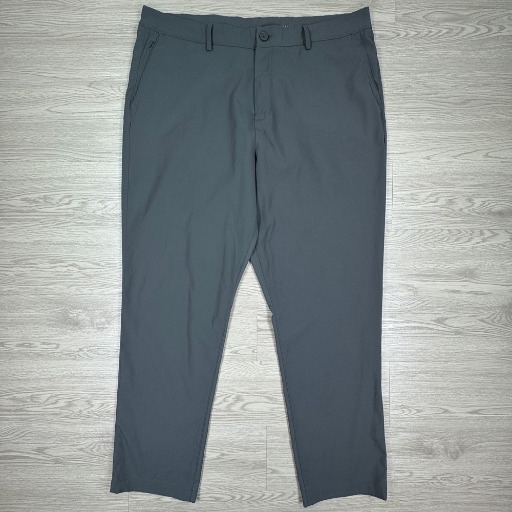 Magaschoni Men's Performance Stretch Chino Pants Gray Size 38 Tapered Leg Casual